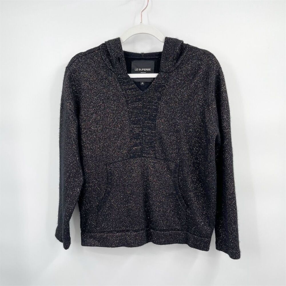 Le Superbe Driftwood Knit Hoodie Women's S Black Cashmere Wool Metallic